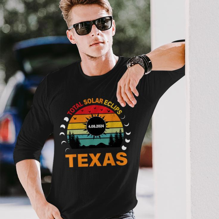 Eclipse Solar 2024 Texas Vintage Totality Texas Long Sleeve T-Shirt Gifts for Him