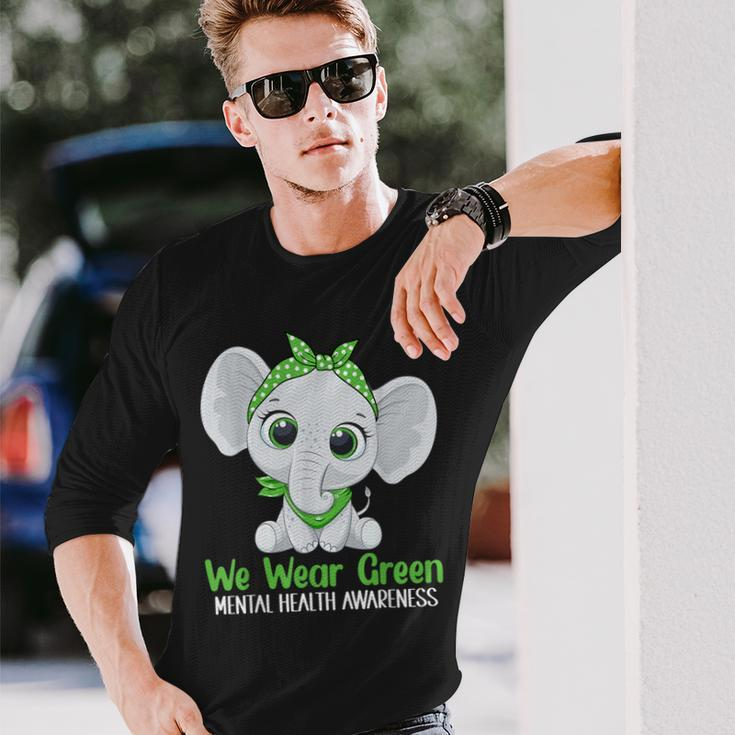 Elehant Mental Health Awareness Green Ribbon Long Sleeve T-Shirt Gifts for Him