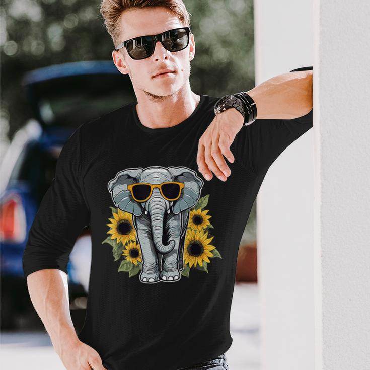 Elephant With Sunglasses And Sunflowers Long Sleeve T-Shirt Gifts for Him