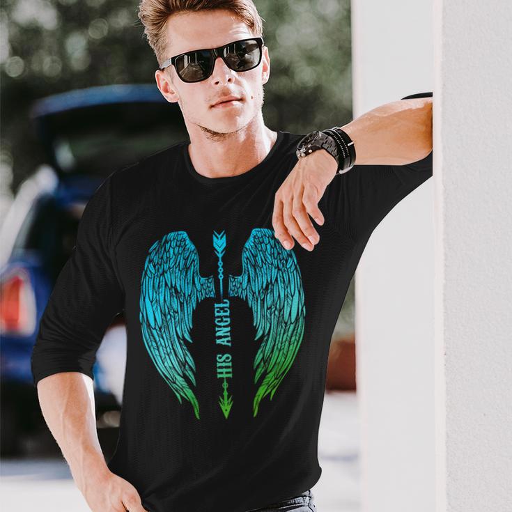 Engelsflügel Herren Langarmshirts Schwarz His Angel Aufschrift, Geschenk für Ihn Geschenke für Ihn