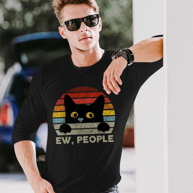 Ew People Vintage Black Cat For Cat Lover Cat Mom Cat Dad Long Sleeve T-Shirt Gifts for Him