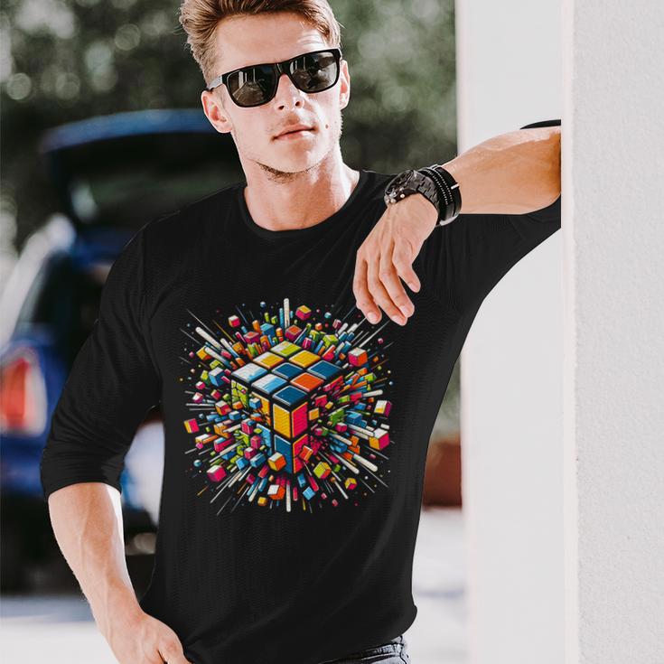 Exploding Cube Speed Cubing Puzzle Master Long Sleeve T-Shirt - Seseable