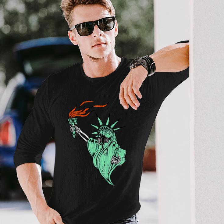 Face Gas Mask Statue Of Liberty Freedom Political Humor Long Sleeve T-Shirt Gifts for Him