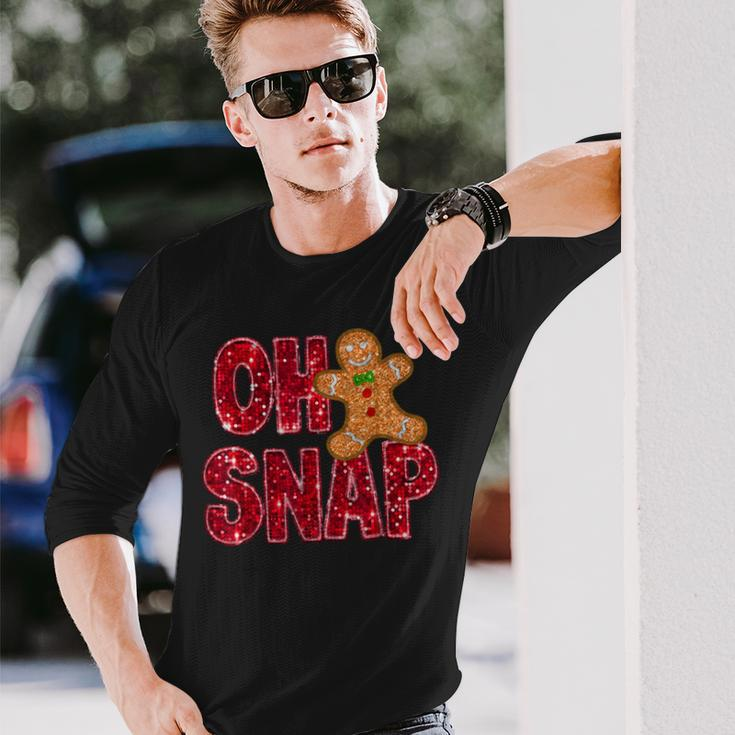 Faux Sequins Oh Snap Christmas Gingerbread Family Matching Long Sleeve T-Shirt Gifts for Him