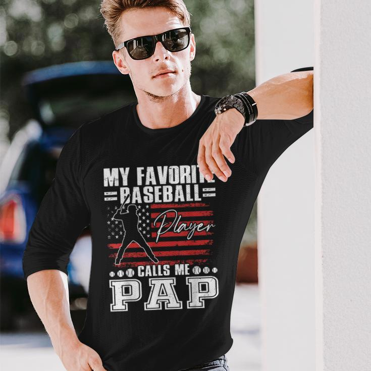 My Favorite Baseball Player Calls Me Pap American Flag Long Sleeve T-Shirt Gifts for Him