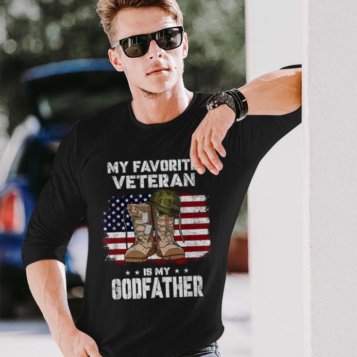 My Favorite Veteran Is My Godfather American Flag Veterans Long Sleeve T-Shirt Gifts for Him