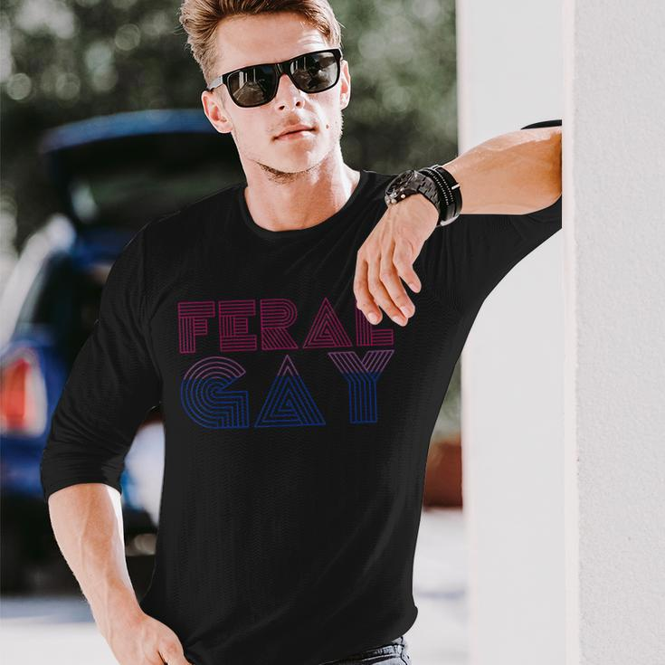 Feral Gay Lgbt Gay Bi Pan Trans Pride Meme Bisexual Flag Long Sleeve T-Shirt Gifts for Him