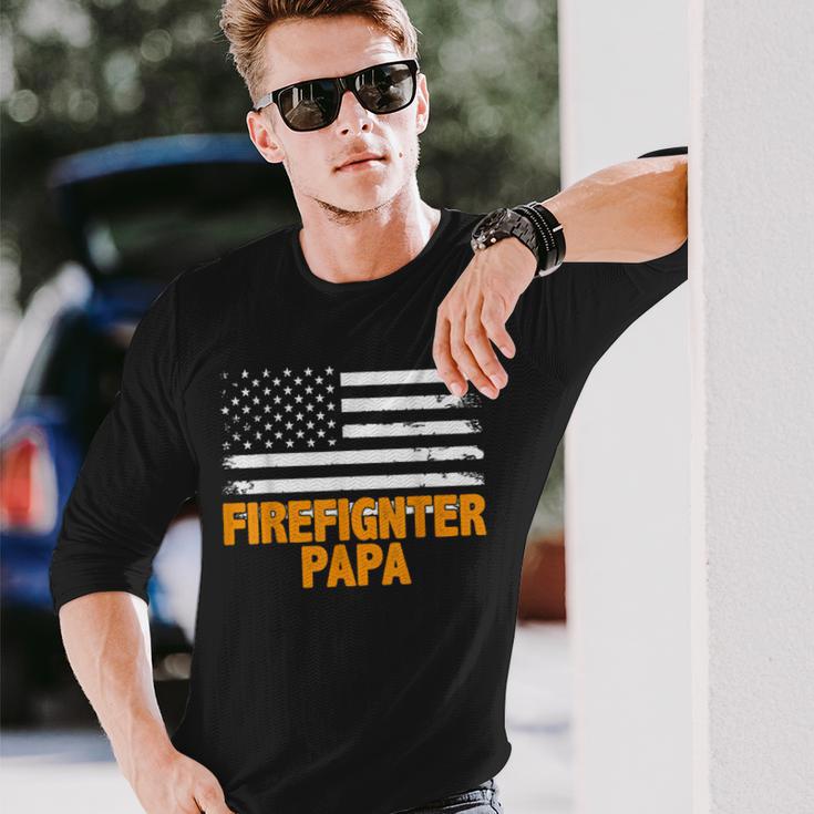 Feuerwehrmann Papa Amerikanische Flaggeatertag Langarmshirts Geschenke für Ihn