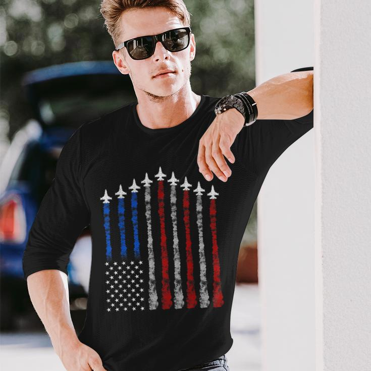 Fighter Jet Airplane Usa Flag 4Th Of July Patriotic Long Sleeve T-Shirt Gifts for Him