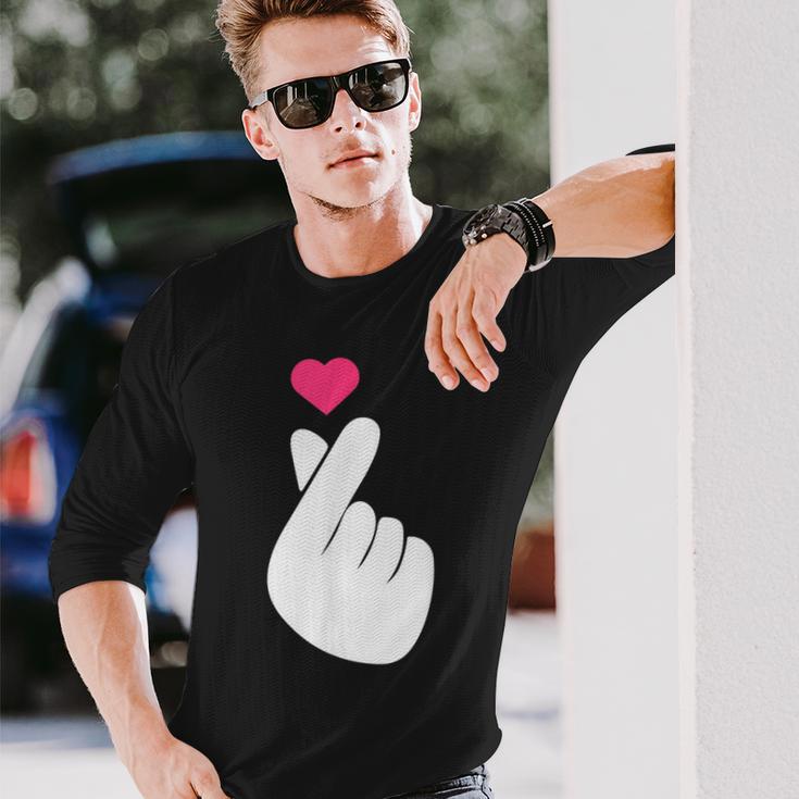 Finger Heart Korean Hand Symbol K-Pop Love Saranghae Long Sleeve T-Shirt Gifts for Him