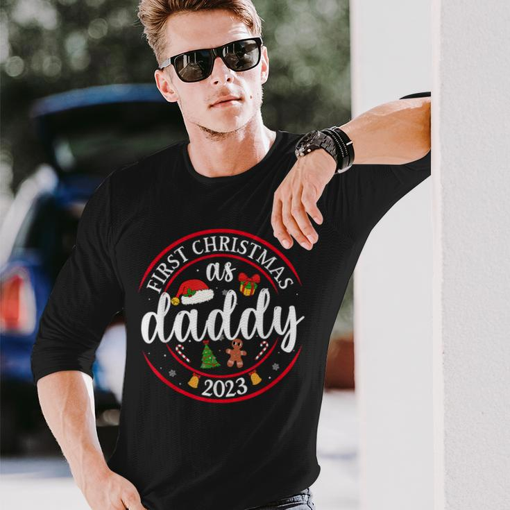 First Christmas As A Daddy Family Santa Hat Xmas Pjs New Dad Long Sleeve T-Shirt Gifts for Him