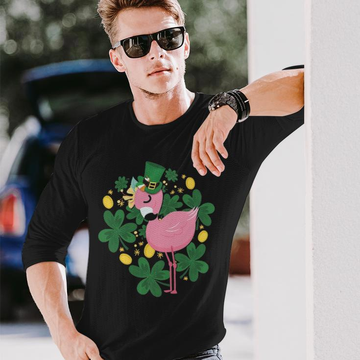 Flamingo St Patrick Day Pink Bird Lover Long Sleeve T-Shirt Gifts for Him