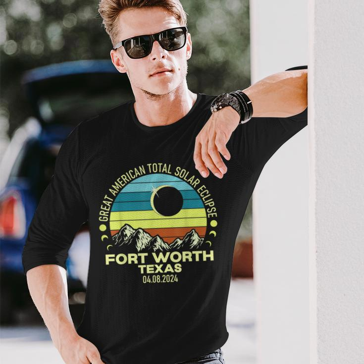 Fort Worth Texas Total Solar Eclipse 2024 Long Sleeve T-Shirt Gifts for Him