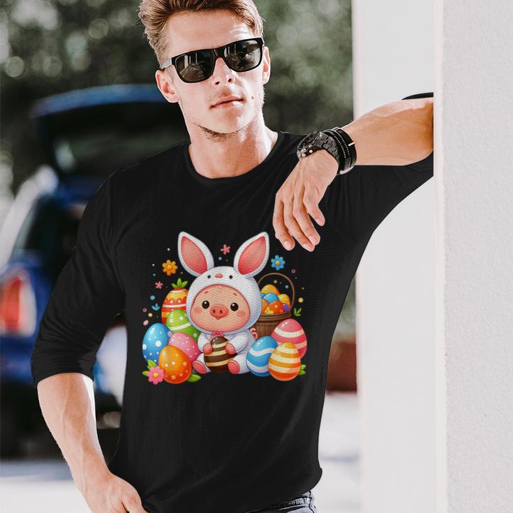 Frohe Ostern Schwein Im Häschen Kostüm Langarmshirts Geschenke für Ihn