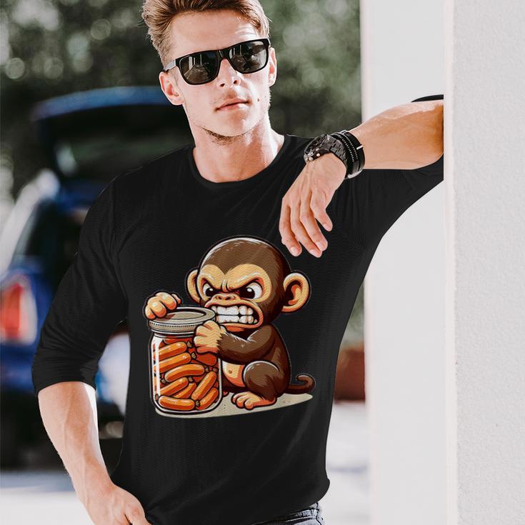 Frustrierter Monkey Will Sausage Langarmshirts Geschenke für Ihn