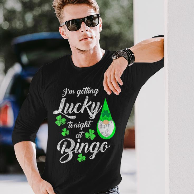 Bingo St Patrick's Day Gnome Getting Lucky At Bingo Long Sleeve T-Shirt Gifts for Him