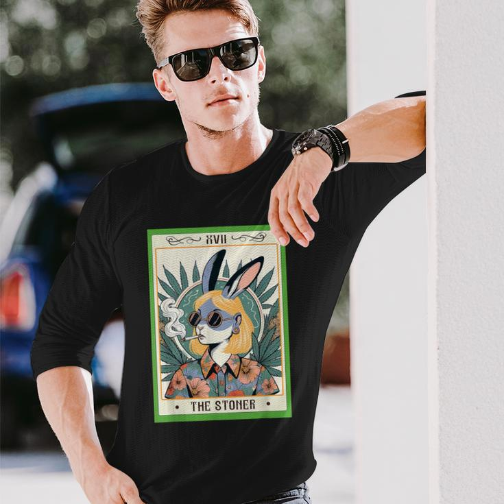 Bunny Cannabis Weed Lover 420 The Stoner Tarot Card Long Sleeve T-Shirt Gifts for Him