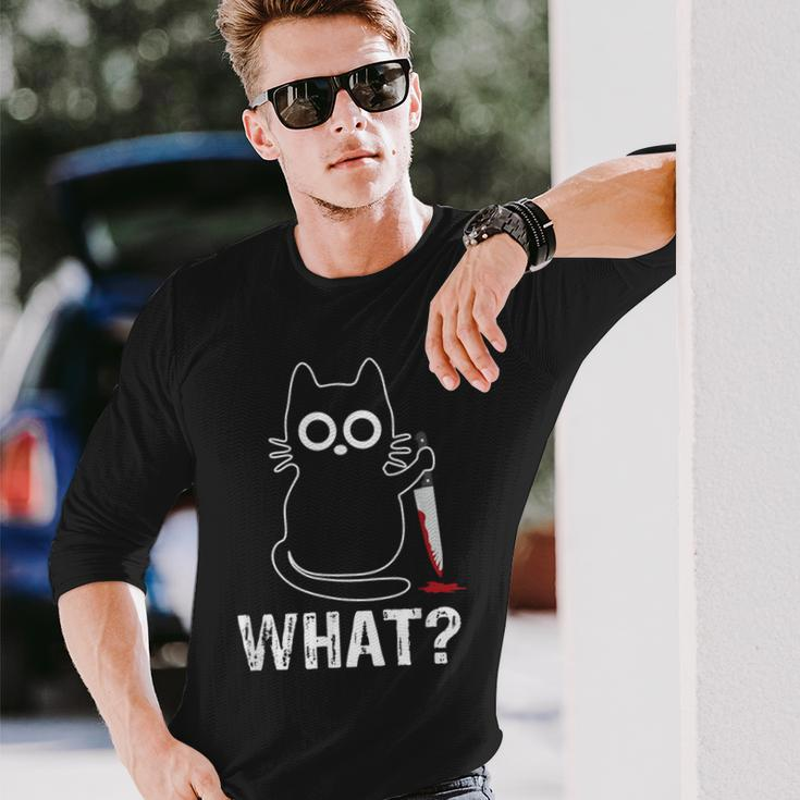 What Cat With Knife Graphic Long Sleeve T-Shirt Gifts for Him