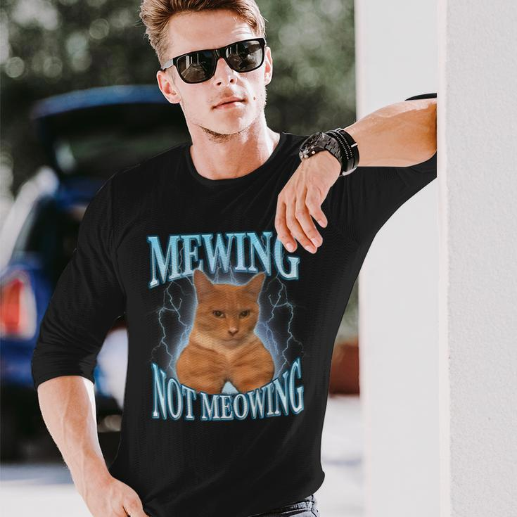 Cat Meme Mewing Looksmax Meowing Cat Trend Long Sleeve T-Shirt Gifts for Him