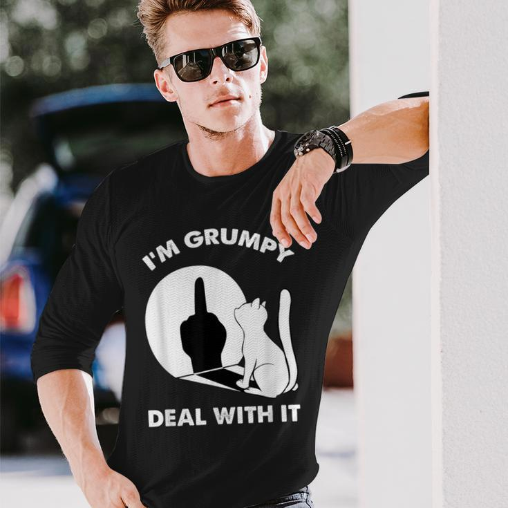 Cat Cat Shadow I'm Grumpy Deal With It Long Sleeve T-Shirt Gifts for Him