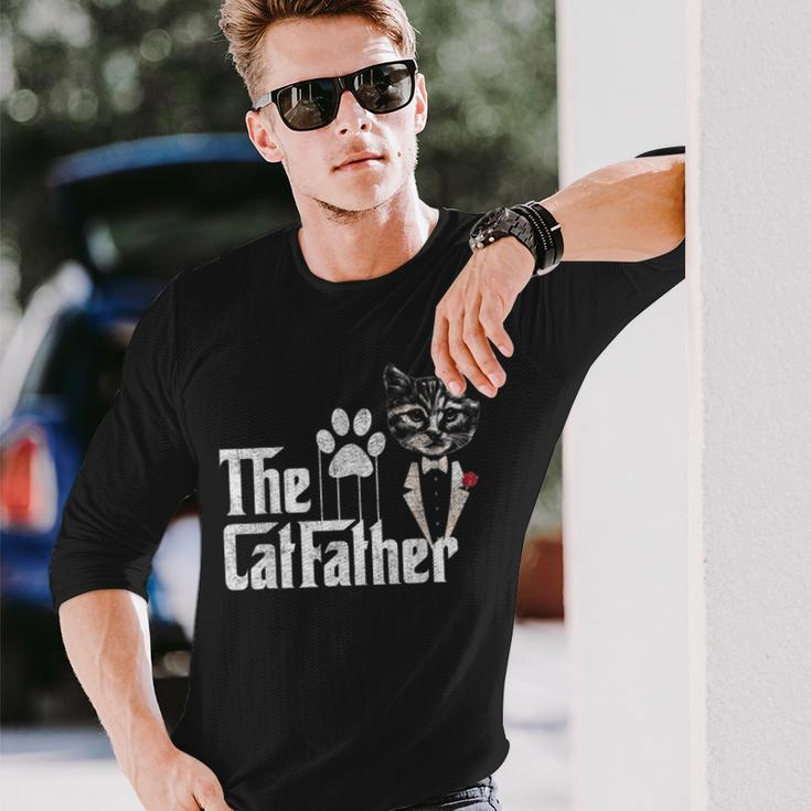 The Catfather Cat Dad Lovers Fathers Day Long Sleeve T-Shirt Gifts for Him