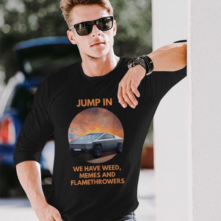 Cybertrucks Weed Memes And Flamethrowers Long Sleeve T-Shirt Gifts for Him