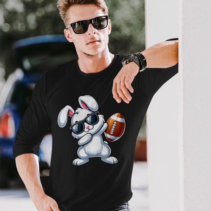 Dabbing Bunny Playing Football Easter Day Boys Girls Long Sleeve T-Shirt Gifts for Him