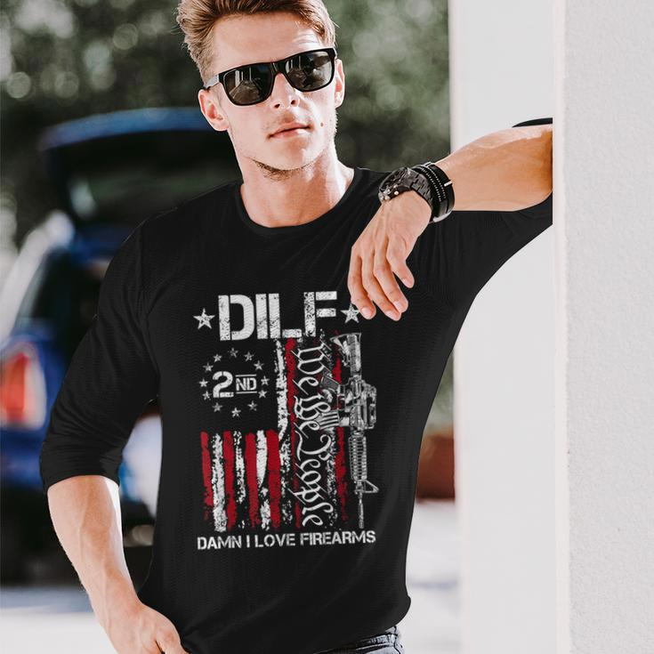 Dilf Damn I Love Firearms Gun American Flag Long Sleeve T-Shirt Gifts for Him