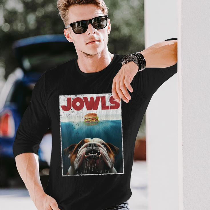 English Bulldog Jowls Burger Bully Dog Mom Dog Dad Long Sleeve T-Shirt Gifts for Him