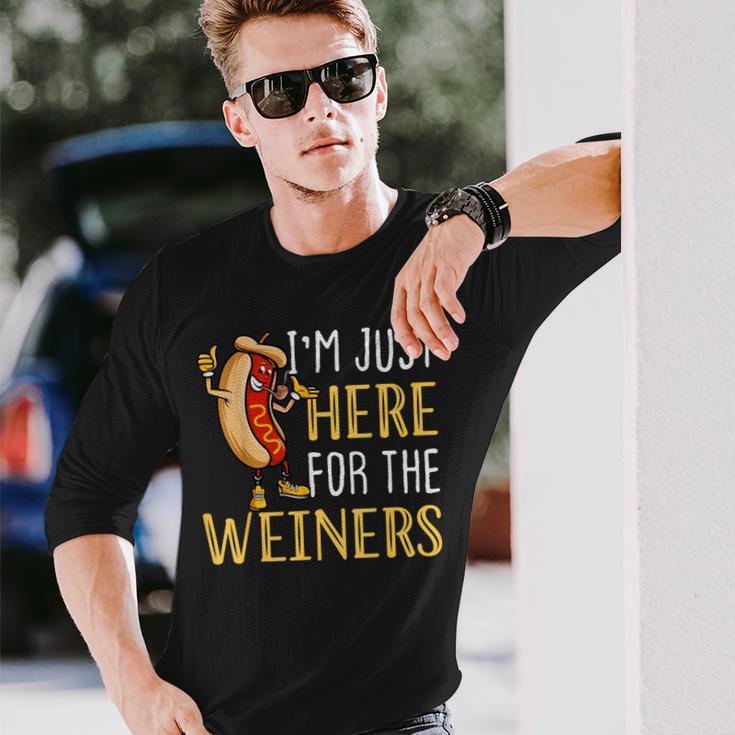 Hot Dog I'm Just Here For The Wieners Sausage Long Sleeve T-Shirt Gifts for Him