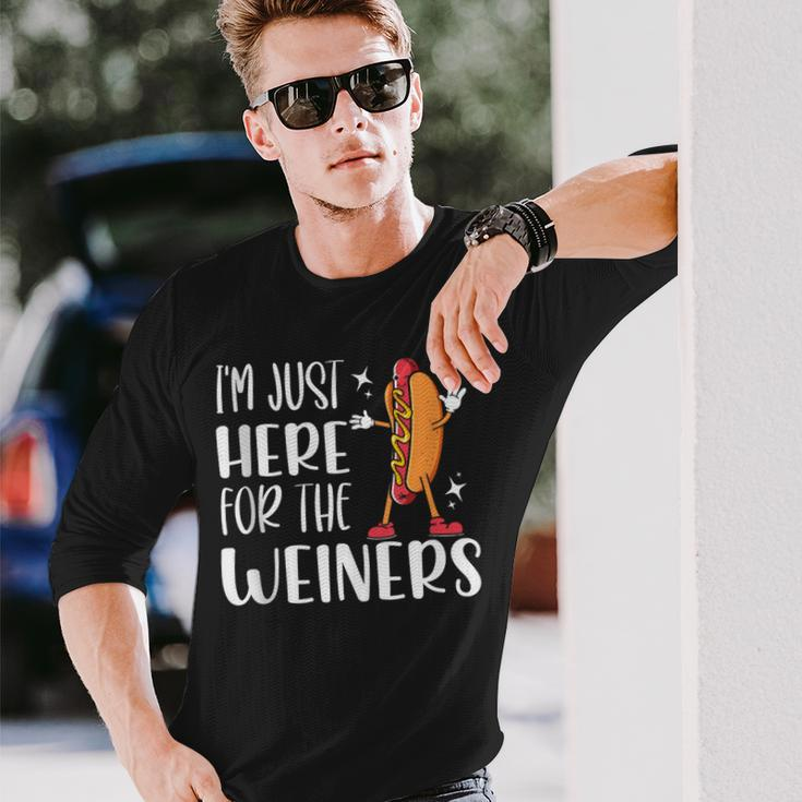 Hot Dog I'm Just Here For The Wieners Sausage Lovers Long Sleeve T-Shirt Gifts for Him