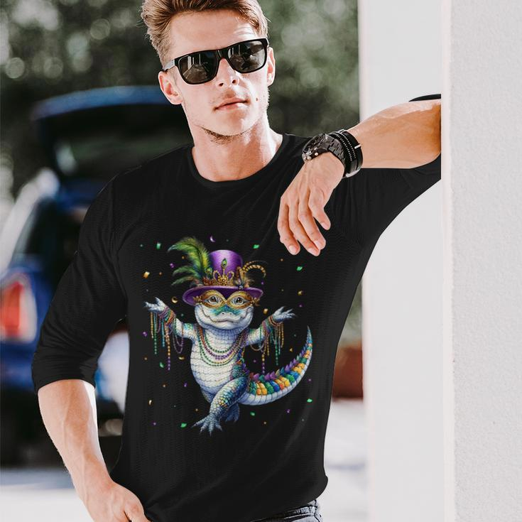 Mardigator Mardi Gras Alligator Dancing Carnival Party Long Sleeve T-Shirt Gifts for Him