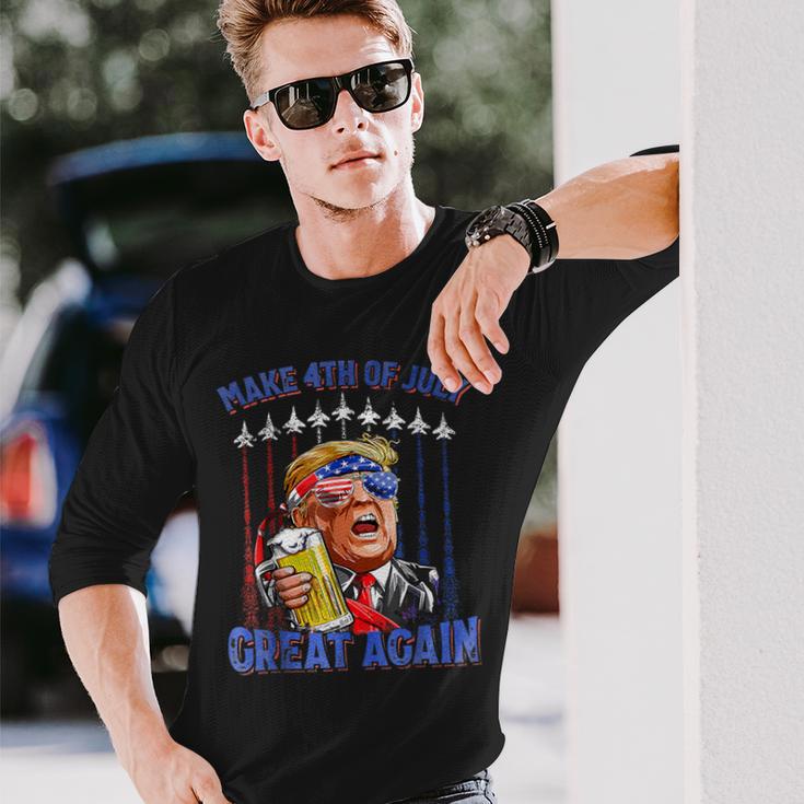 Trump Make 4Th Of July Great Again Drinking Beer Long Sleeve T-Shirt Gifts for Him