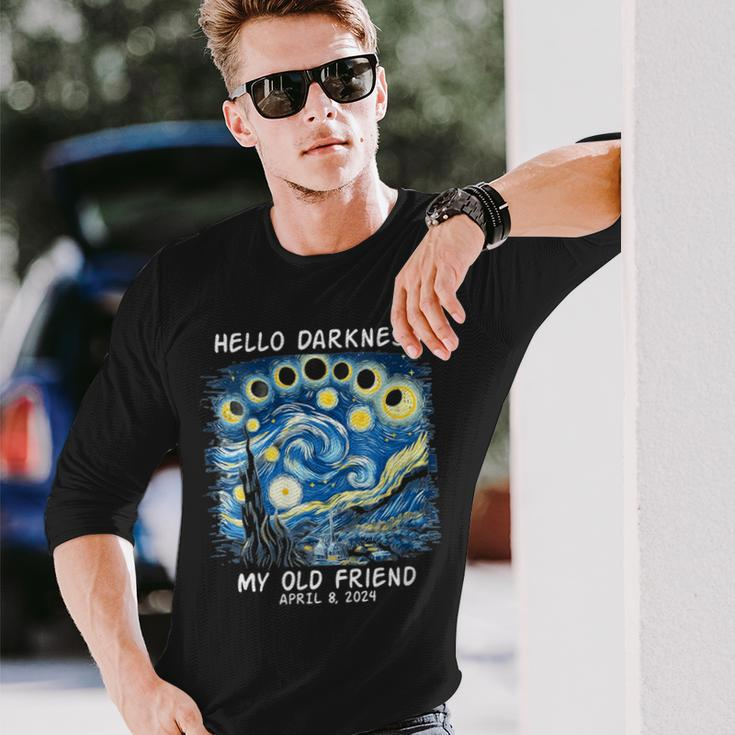 Van Gogh Hello Darkness My Old Friend Solar Eclipse Long Sleeve T-Shirt Gifts for Him