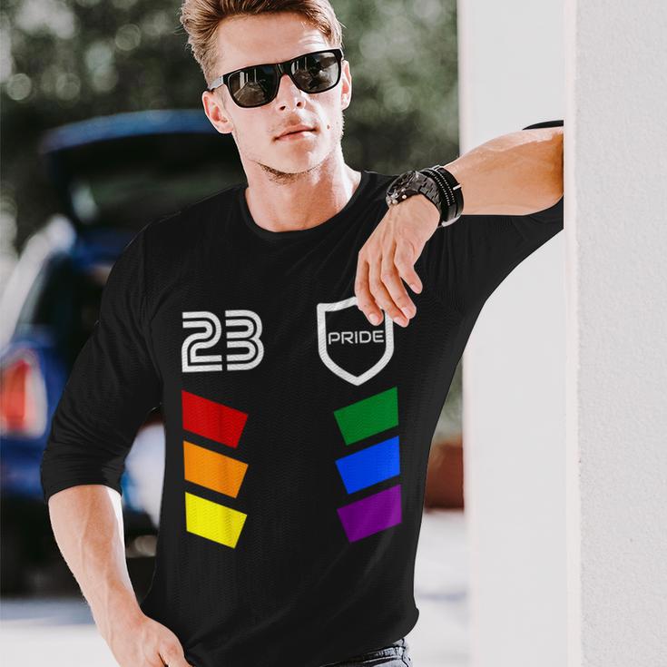 Gay Pride 2023 Retro Soccer Fan Jersey Lgbt Long Sleeve T-Shirt Gifts for Him