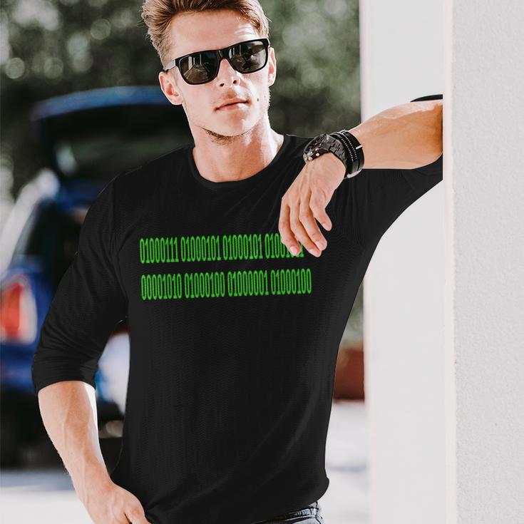 Geek Dad- Binary Translation Nerd Green Long Sleeve T-Shirt Gifts for Him