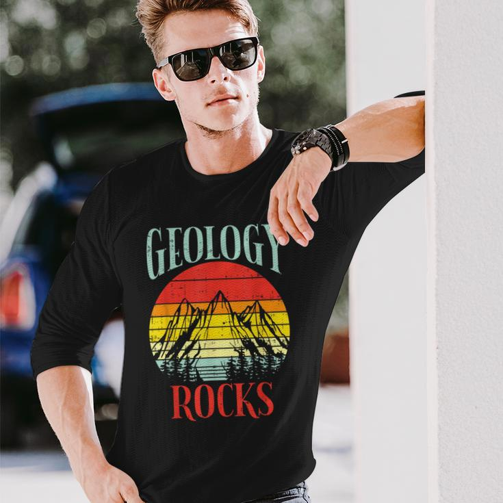 Geology Rocks Mountain Retro Science Pun Geologist Nerd Long Sleeve T-Shirt Gifts for Him