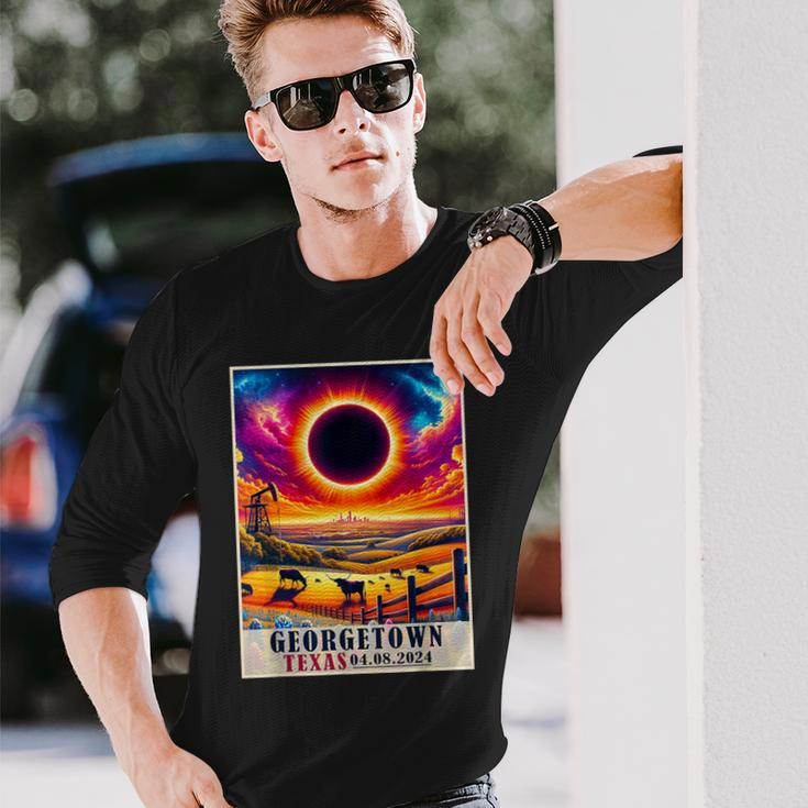 Georgetown Texas Total Solar Eclipse 2024 Totatily Vintage Long Sleeve T-Shirt Gifts for Him