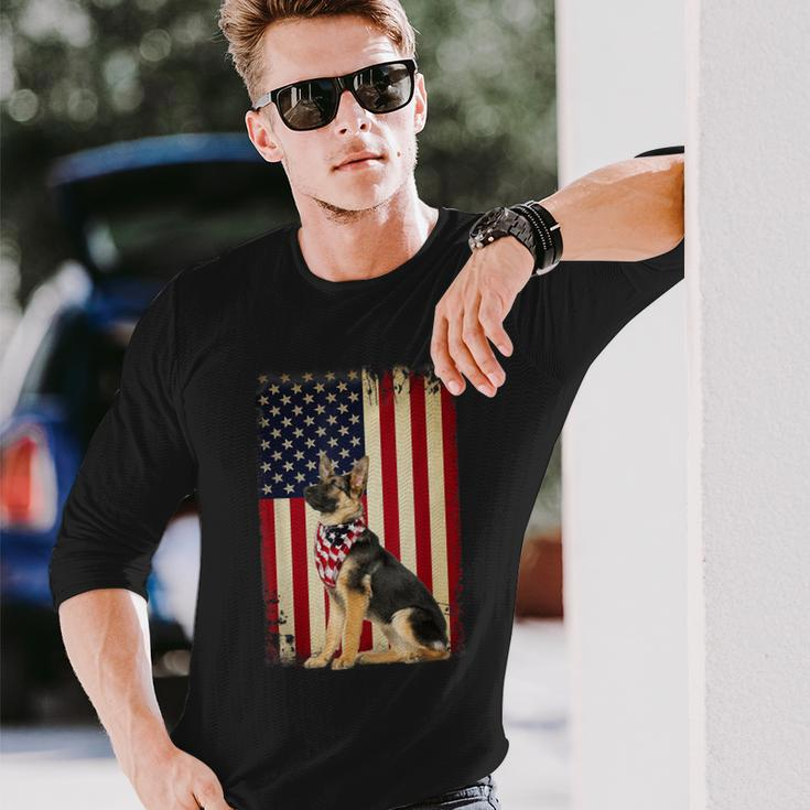 German Shepherd American Flag Independence 4Th Of July Long Sleeve T-Shirt Gifts for Him