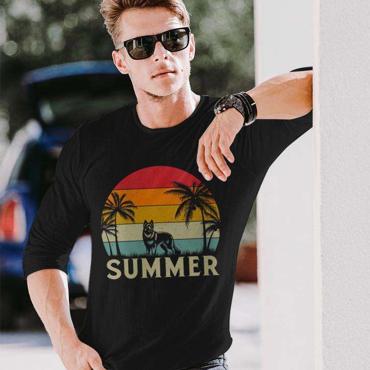 German Shepherd Dog Palm Tree Sunset Beach Vacation Summer Long Sleeve T-Shirt Gifts for Him