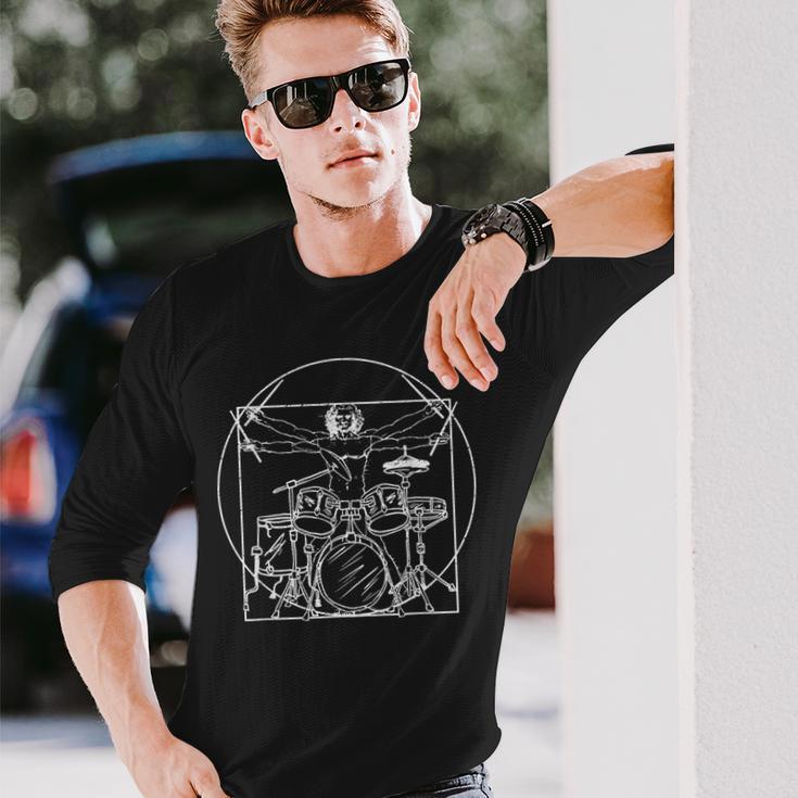 A For A Drummer Da Vinci Drawing Langarmshirts Geschenke für Ihn