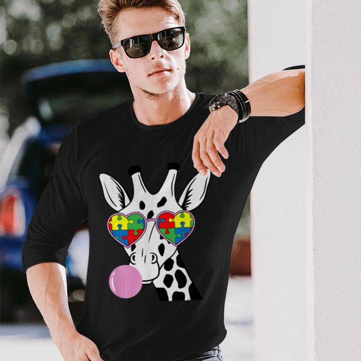 Giraffe Puzzle Piece Autism Awareness Autistic Warrior Long Sleeve T-Shirt Gifts for Him