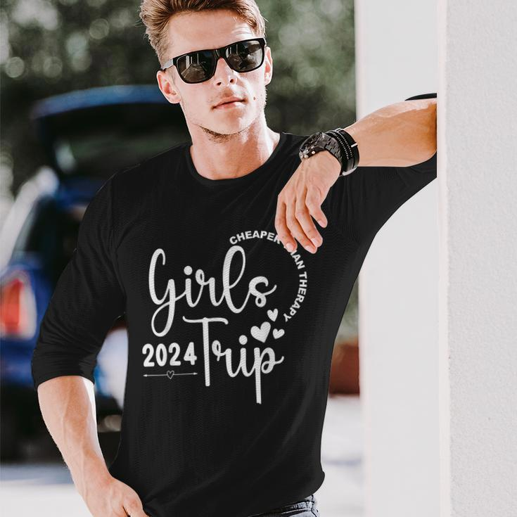 Girls Trip Cheapers Than Therapy 2024 Besties Trip Vacation Long Sleeve T-Shirt Gifts for Him