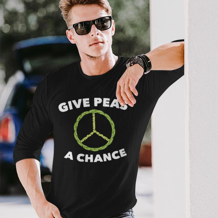 Give Peas A Chance Pun Vegan Vegetarian Long Sleeve T-Shirt Gifts for Him