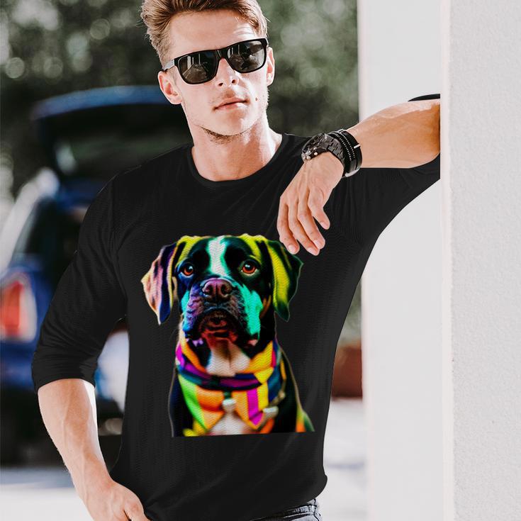 Glow In Style Black Dog Elegance With Colorful Flair Bright Long Sleeve T-Shirt Gifts for Him