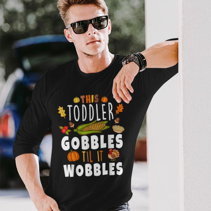 Gobble Till You Wobble Toddler Boys Thanksgiving Pumpkin Long Sleeve T-Shirt Gifts for Him