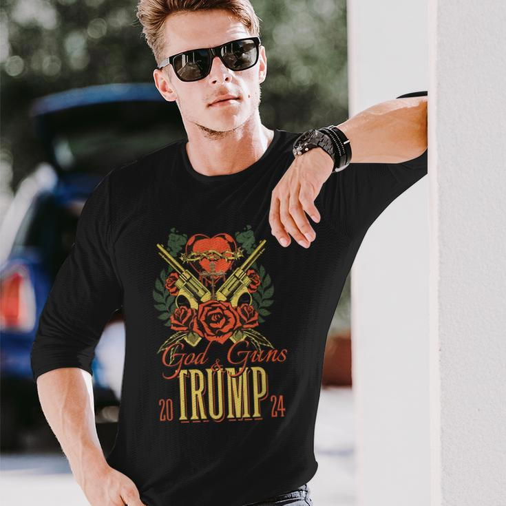 God Guns & Trump 2024 2A Support Short Sleeve Long Sleeve T-Shirt Gifts for Him
