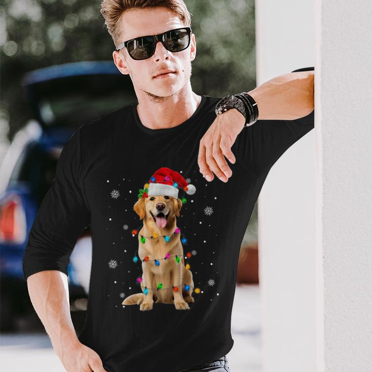 Golden Retriever Christmas Santa Hat Xmas Lights Dog Lover Long Sleeve T-Shirt Gifts for Him