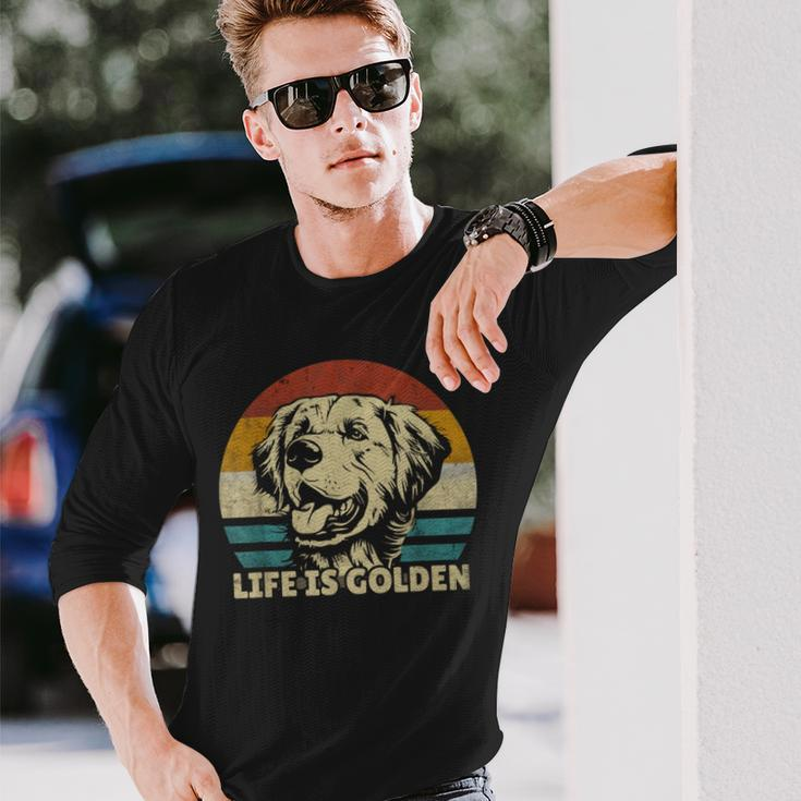 Golden Retriever Dog Life Is Golden Retro Vintage Langarmshirts Geschenke für Ihn