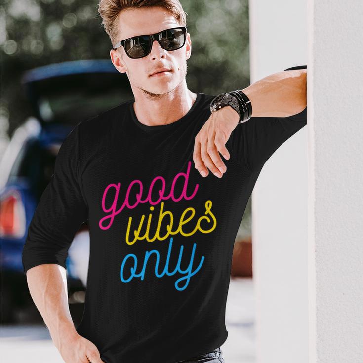 Good Vibes Only Pansexual Pride Lgbtq Pan Flag Long Sleeve T-Shirt Gifts for Him